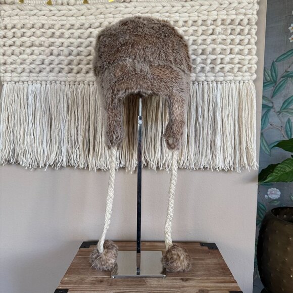 AEO Y2K Faux Fur Trapper Braided Strap w Round Fur Bauble Cozy Winter Hat - Picture 5 of 15